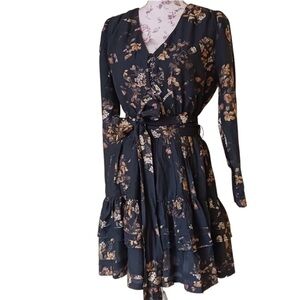 Secret Mission Sandie Floral Print Waist-Tie Mini Dress.